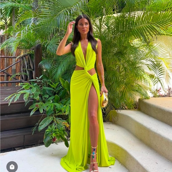Dresses | Elegant Neon Green Cutout Maxi Dress